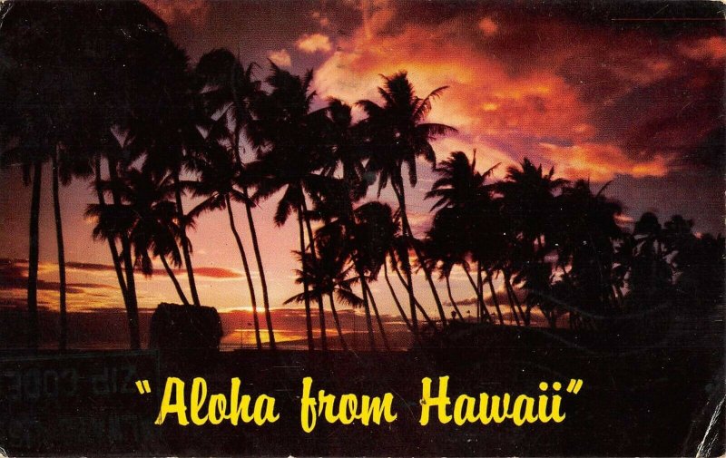 MIN0598 hawaii aloha from hawaii palmtrees sunset