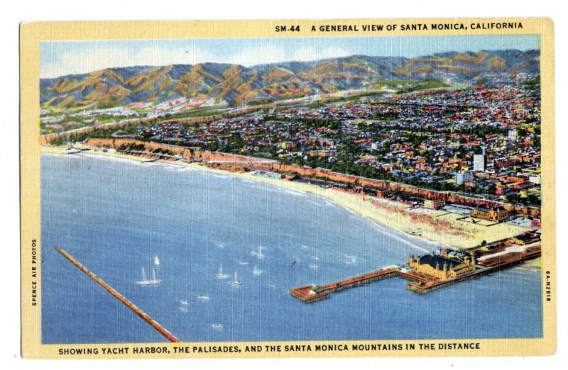 P3212 vintage postcard yacht harbor palisades mts.scene santa monica calf