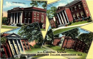 Postcard AL Birmingham Southern College Campus Scenes Multiview LINEN 1940s H1