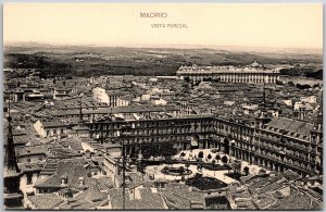 Madrid Banco Hispano Americano Spain Panorama Buildings and Mountains Postcard