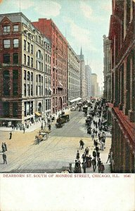 CHICAGO IL~DEARBORN ST SOUTH OF MONROE ST-STOREFRONTS-HORSE WAGON~1900s POSTCARD