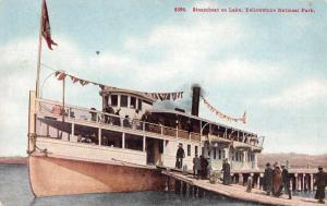 Yellowstone Nat'l Park Wyoming view of steamboat on lake antique pc Z49860