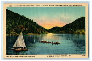 c1930's Boating On The Lake Scene Near Marion Virginia VA Vintage Postcard