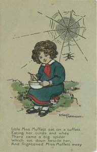 c1910 Arts & Crafts Ethel Parkinson Little Miss Muffett Nursery Rhyme Postcard