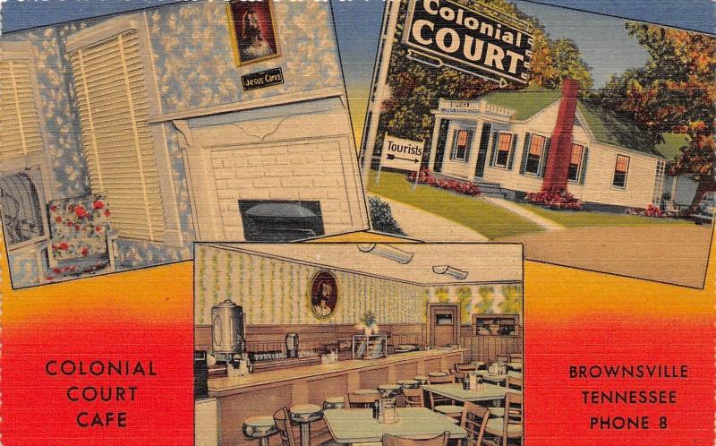 A11/ Brownsville Tennessee Tn Postcard 3View Interior Colonial Court Cafe Linen