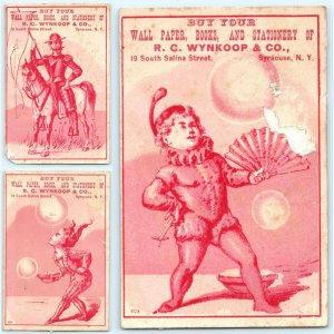 x3 c1880s Syracuse Salina Wynkoop Artistic Odd Weird Knight Trade Card SET C16