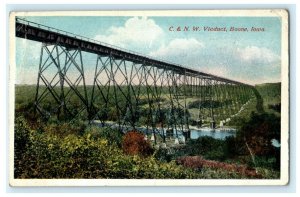 C&N Viaduct Boone Iowa 1918 Des Moines Dodge Branch Laurel NE Antique Postcard 