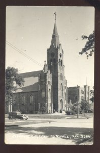 RPPC MITCHELL SOUTH DAKOTA CATHOLIC CHURCH OLD CAR REAL PHOTO POSTCARD