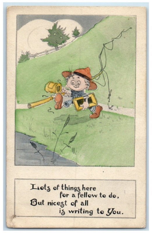 1913 Little Boy Fishing River Lots Of Things To Do Here Chicago IL Postcard