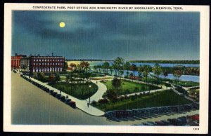 Tennessee MEMPHIS Confederate Park Post Office Mississippi River Moonlight LINEN