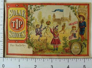 1870's-80's Solar Tip Shoes John Mundell & Co Children Playing Stick Hoop F96