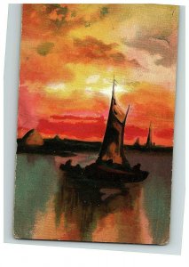 1909 Postcard Levelezo-Lap Art Sailboat Rich Color Water Transportation Posted 