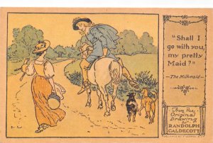 Reproduction of Randolph Caldecott Art The Milkmaid Horse Dogs postcard C355