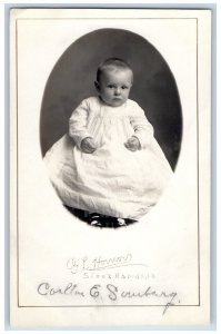 Sioux Rapids Iowa IA Postcard RPPC Photo Cute Baby Toddler Dressed White Studio