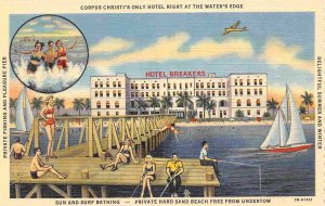 Hotel Breakers Pier Water Sports Corpus Christi Texas 1940s linen postcard