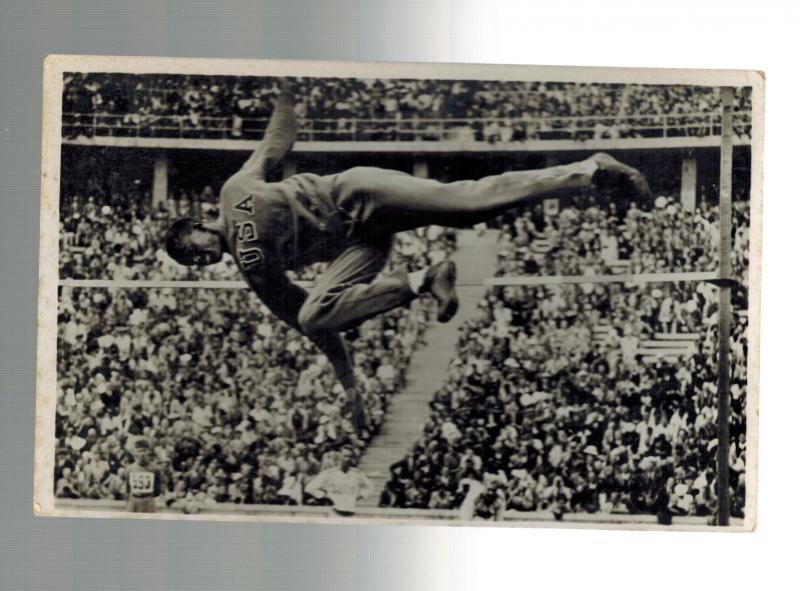 Mint 1936 Germany Olympics Cornelius Johnson High Jump Real Picture Postcard