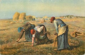 Painting vintage fine art postcard Paris Jean Francois Millet die Ahrenlescrinne