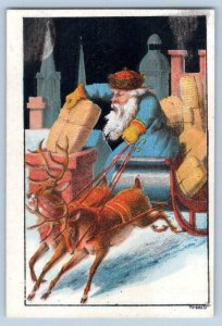 1880's BLUE COAT SANTA CLAUS SLEIGH REINDEER FORBES LITHO VICTORIAN STOCK CARD