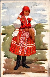 Czech Republic Traditional Dress Type Národní Vintage Postcard C038