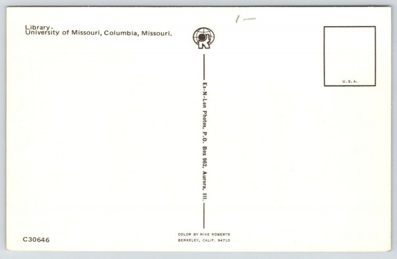 Columbia MO~University of Missouri Library~Bicycles Along Sidewalk~1965 Postcard