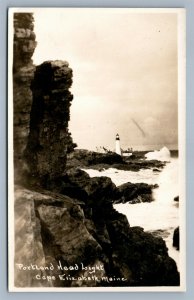 CAPE ELIZABETH ME PORTLAND HEAD LIGHTHOUSE 1927 VINTAGE REAL PHOTO POSTCARD RPPC