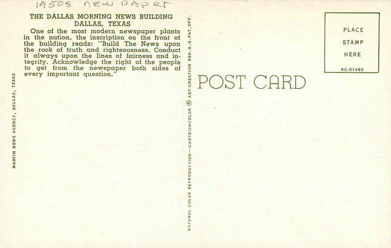 Dallas Texas Newspaper Martin News Teich 1950s Postcard 4920