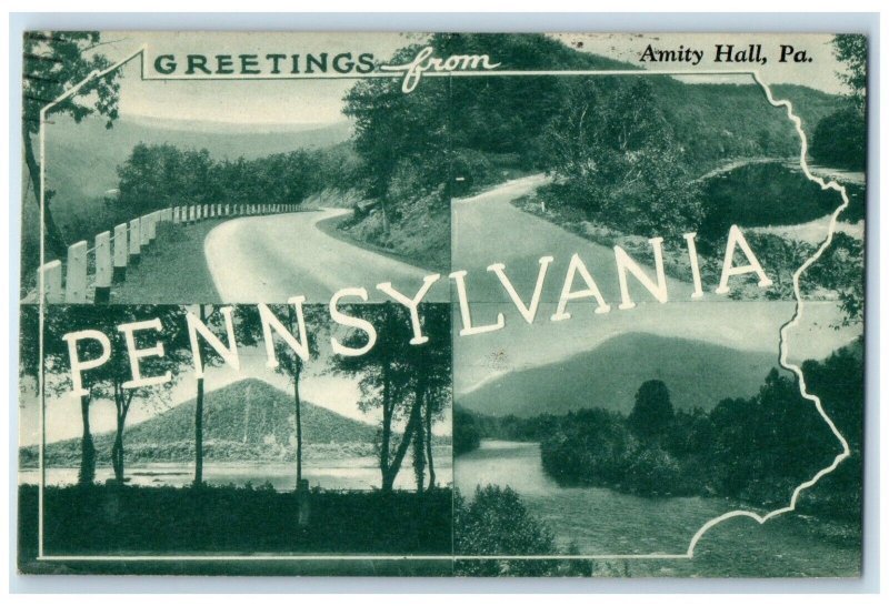 1942 Greetings From Amity Hall Pennsylvania PA Multiview Vintage Postcard