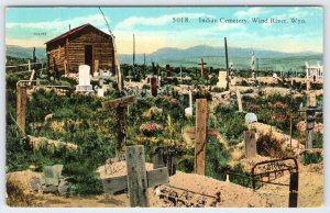 1920's INDIAN CEMETERY WIND RIVER WYOMING BURIAL GROUND VINTAGE POSTCARD