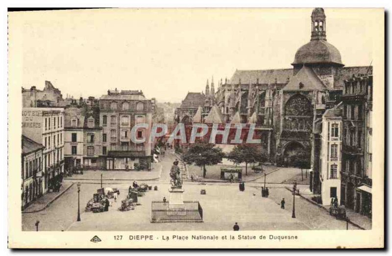 Old Postcard Dieppe National Square and the Statue of Duquesne