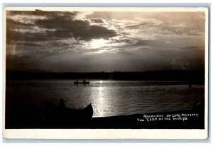 Moonlight On Lake Pleasant Camp Of The Woods Adirondacks NY RPPC Photo Postcard