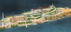 c.1950s San Francisco California The Rock Alcatraz Island Linen Vintage Postcard