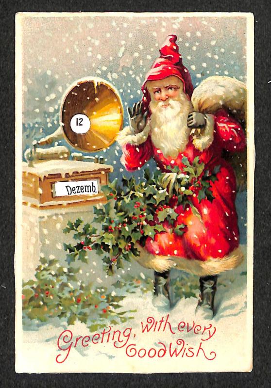 Christmas Santa Claus Red Robed Mechanical Date Wheel Postcard