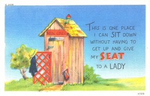 Asheville NC. Men Only Outhouse Linen Postcard