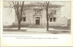 Vtg Flatbush Branch Public Library Linden Avenue Brooklyn New York NY Postcard