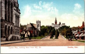 Vtg Omaha Nebraska NE Capitol Avenue looking West 1909 Street View Postcard