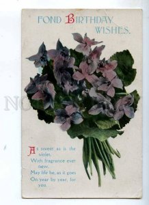 235052 BIRTHDAY Wishes VIOLETS Bouquet Vintage postcard