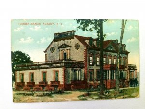 Vintage Postcard Forbes Manor Albany NY Scene of House and Carriage