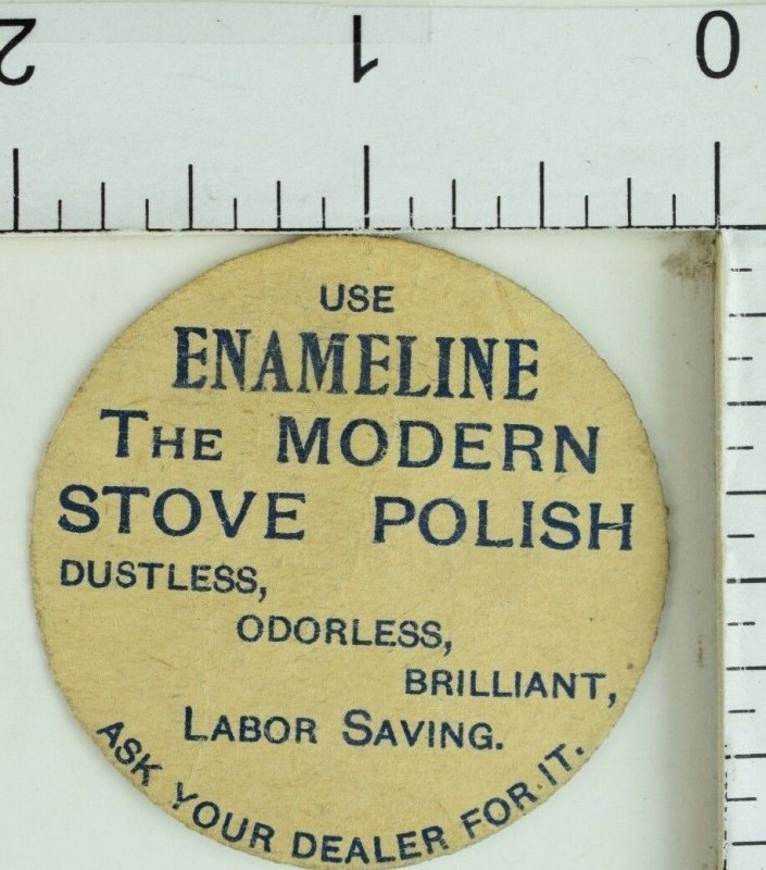 1890's Enameline The Modern Stove Polish Victorian Trade Card Die Cut Round F93