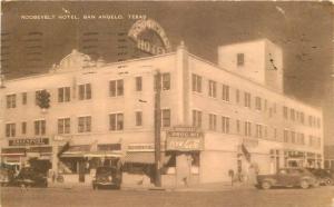 Artvue Autos 1957 Roosevelt Hotel San Angelo Texas roadside Postcard 13094
