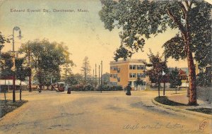 Dorchester MA Edward Everett Square Trolley in 1907 Postcard