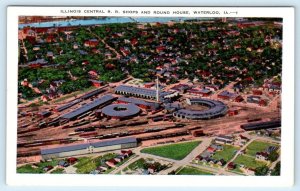 WATERLOO, Iowa IA ~ Illinois Central RAILROAD SHOPS & ROUND HOUSE 1940s Postcard