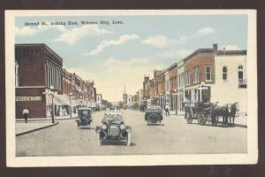 WEBSTER CITY IOWA DOWNTOWN SECOD STREET SCENE OLD CARS VINTAGE POSTCARD