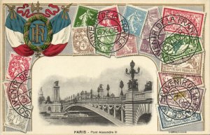 PC STAMPS, PARIS, PONT ALEXANDRE III, Vintage EMBOSSED Postcard (b47935)