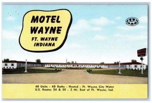 c1950's View Of Motel Wayne Entrance Fort Wayne Indiana IN Vintage Postcard