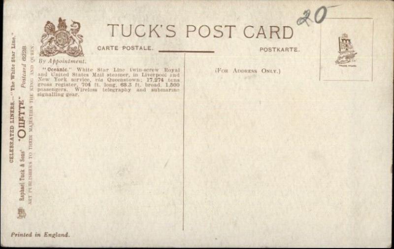 TUCK Oilette - White Star Line Steamship SS S.S. Oceanic c1910 Postcard