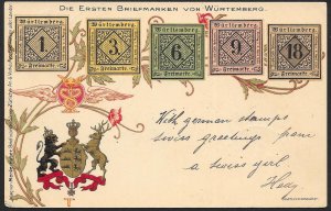 WURTTEMBERG Stamps on Postcard Shield Used c1901