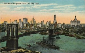 CPA AK Brooklyn Bridge and New York Skyline NEW YORK CITY USA (790501)