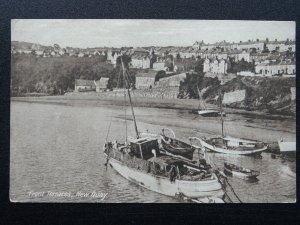 Wales Ceredigion NEW QUAY Front Terraces & Sailing Yachts c1920s Postcard