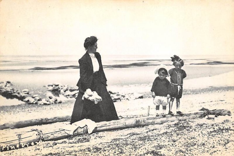 Women With Two Children On West Meadow Beach Pine View Dock, Stony Brook