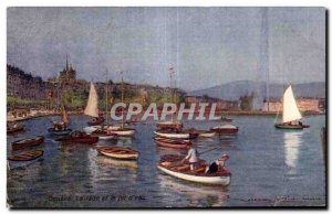 Old Postcard Geneve The bay and the water jet